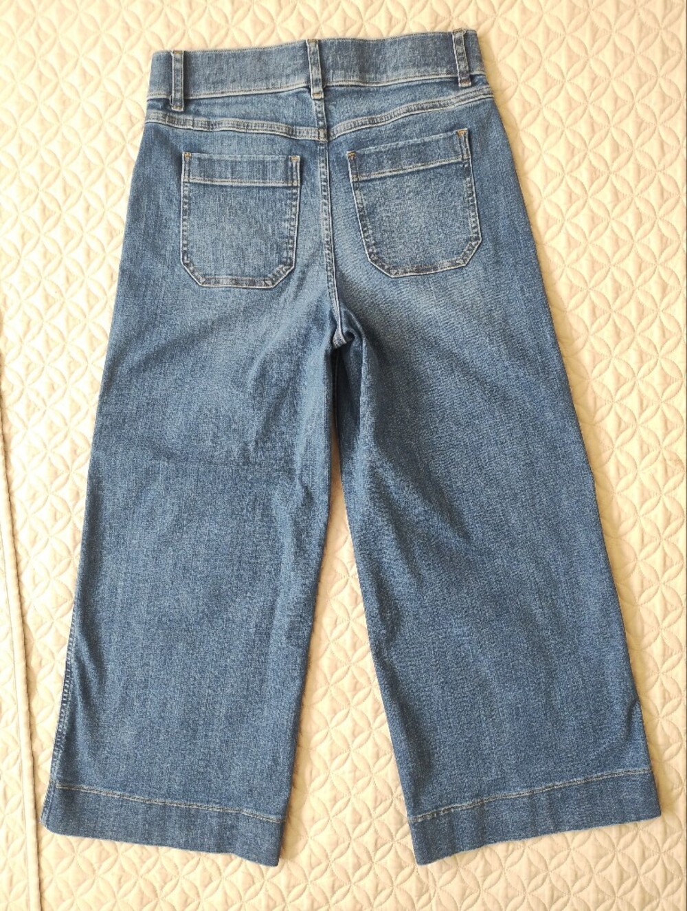 SPANX Shape EveryWear Wide Leg Cropped Pull-On Jeans Patch Pockets Blue Size S - Picture 4 of 10